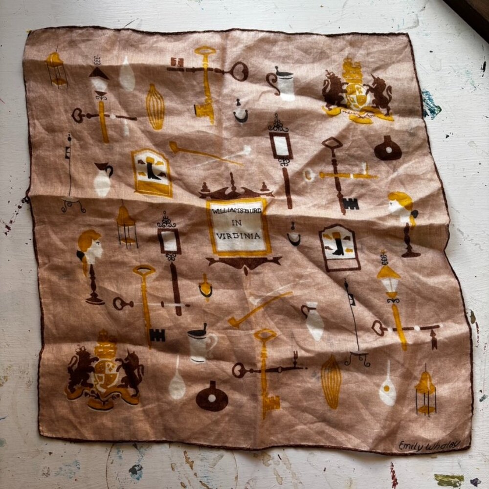 Vintage Linen Handkerchief Williamsburg Virginia Kimball  Emily Whaley